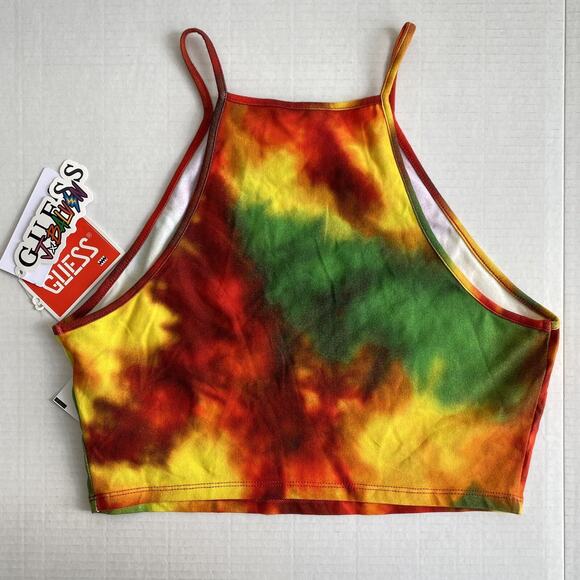 Guess x J Balvin Crop Top Womens Medium Vibras Tie Dye Logo Reggae Merch M NEW - Picture 2 of 7